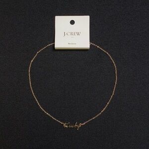 J CREW Lucky Monogram Nameplate Necklace 16” + 2” Chain w/ Gold Tone Finish NWT